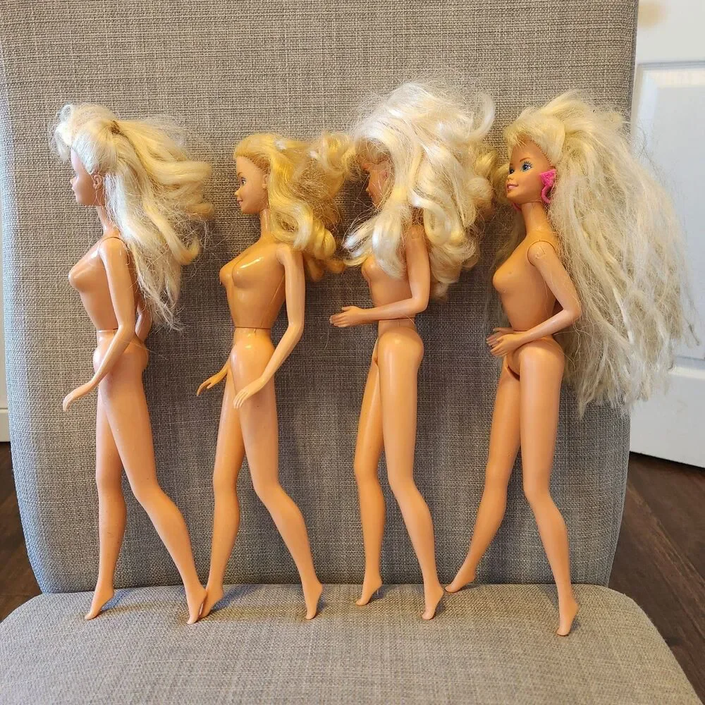 Lot 4 Vintage Barbie Dolls 1966 Body Mold Nude Blonde Blue Eyes Malaysia – As Is